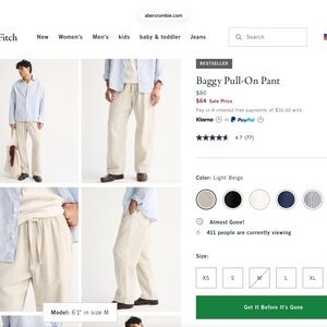 Abercrombie & Fitch Light Beige Baggy Pull-On Pants for Men